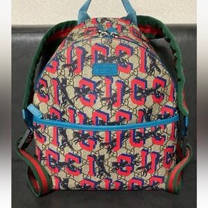 Gucci Red and Blue Patterned Backpack